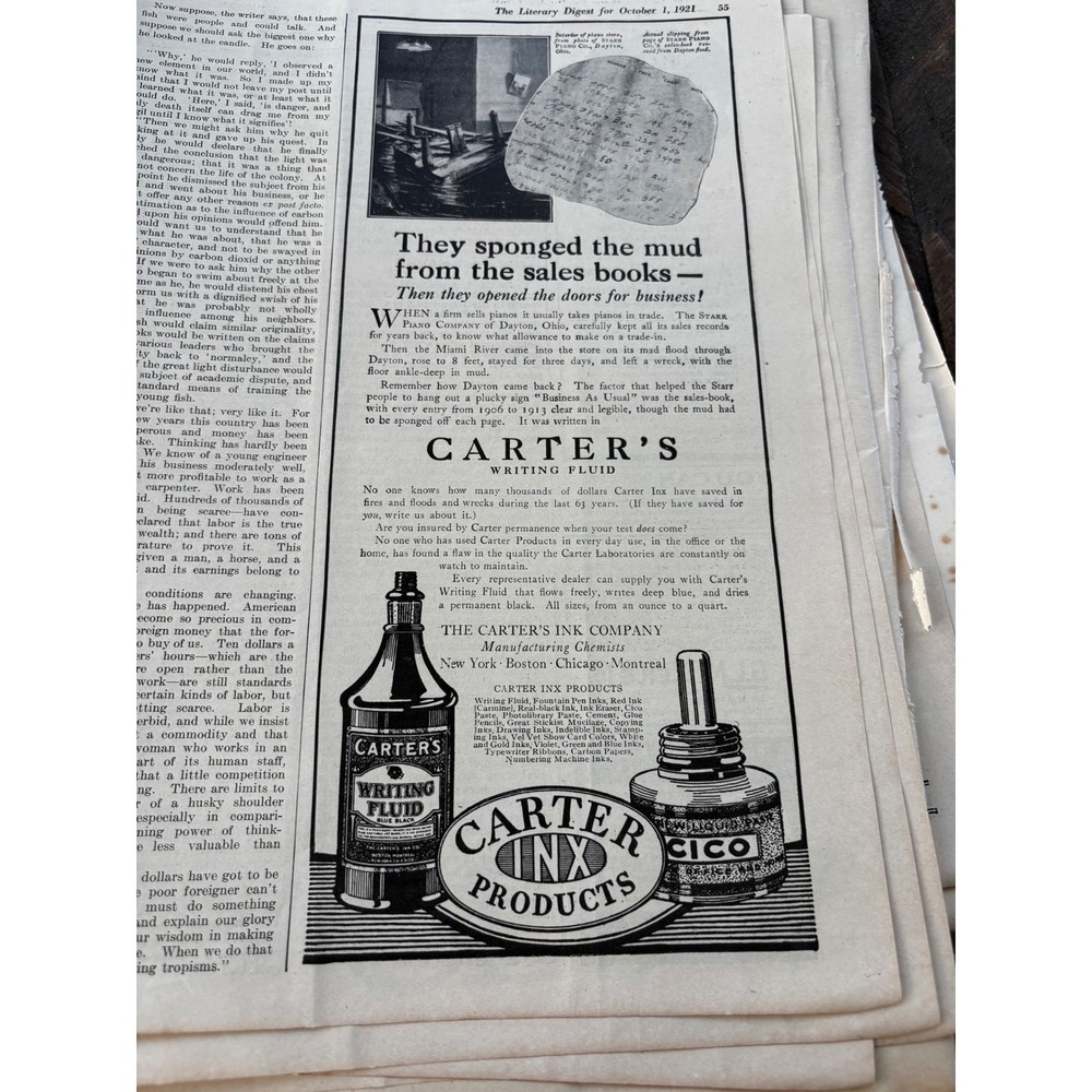 Vintage Carter's Ink 1921 Magazine Advertisement Page Black White Ephemera